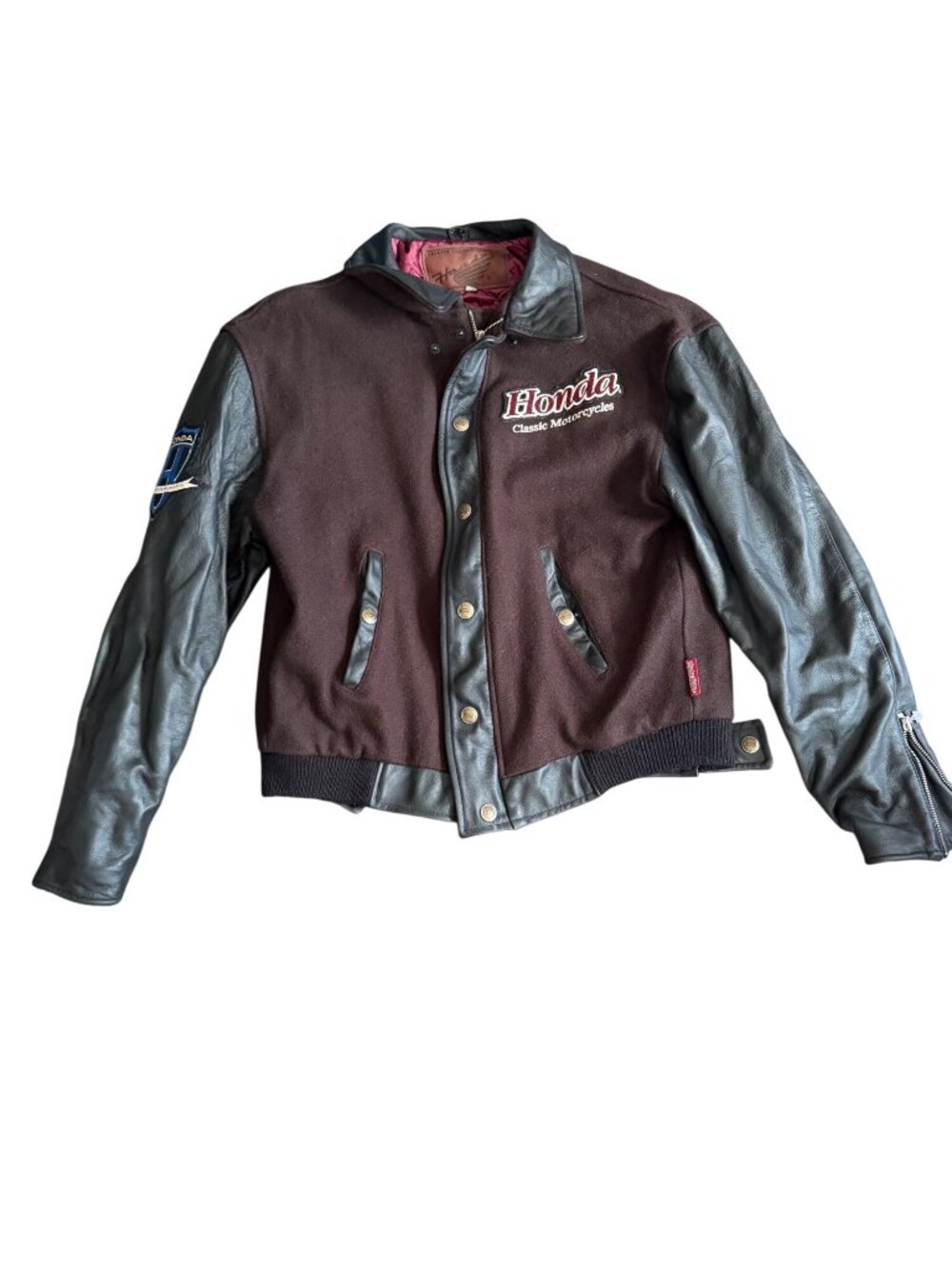 Vintage Honda Classic Motorcycles Wool & Leather Varsity Jacket Brown/Black Size